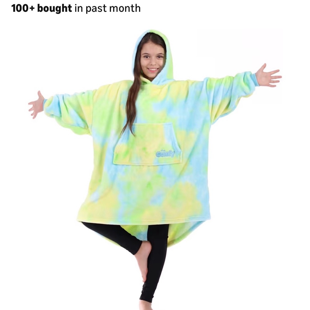 Kids Oversized Hoodie Blanket - Tie-Dye Blue & Green The Comfy